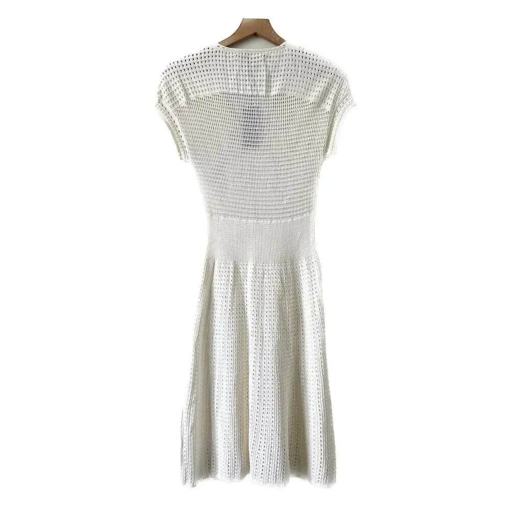 NWT Ralph Lauren Black Label Ivory Pointelle Knit Crochet Dress Size L